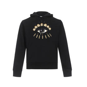 KENZO 高田贤三 春夏 男士眼睛刺绣图案棉质连帽长袖卫衣运动衫 黑色 FA65 SW314 4XC 99