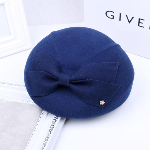 LYX-韩国女士羊毛呢帽子秋冬新款英伦复古蝴蝶结高贵礼帽贝雷帽空姐帽 商品图3