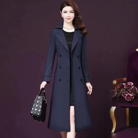WXY-W-AHH-817X秋装修身显瘦双排扣收腰中长款大码百搭女风衣外套
