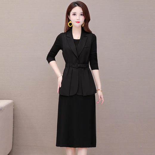 YW-YJY-Q8856时尚修身气质减龄马甲外套长袖连衣裙两件套 商品图4