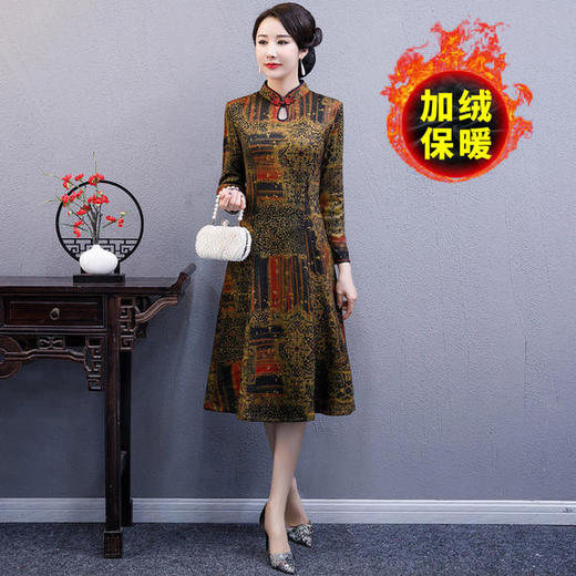 YCE-A273-2090气质大码加绒加厚改良旗袍连衣裙 商品图1