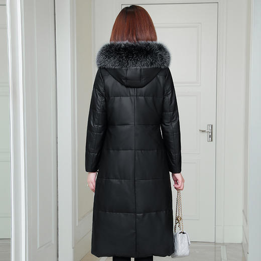 FS-HQ1971海宁冬季真皮狐狸毛领连帽羽绒服女绵羊皮长款韩版皮羽绒外套 商品图2