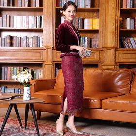 DLQ-A2764新款高端优雅气质短款钉珠外套立领礼服裙两件套