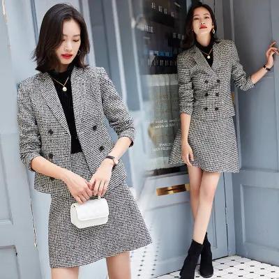 XZ-QYC9385小香风职业套裙2020千鸟格毛呢格纹气质干练知性 商品图0