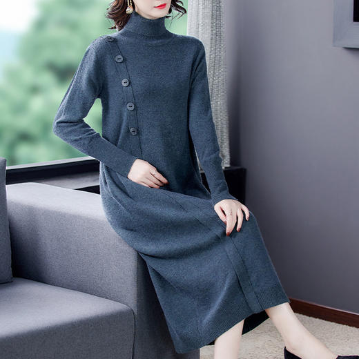 秋冬韩版高领长袖针织连衣裙(货号 ny1923)