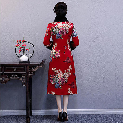 WXG-真丝风衣女中长款唐装夹棉旗袍长袖兔毛 商品图2