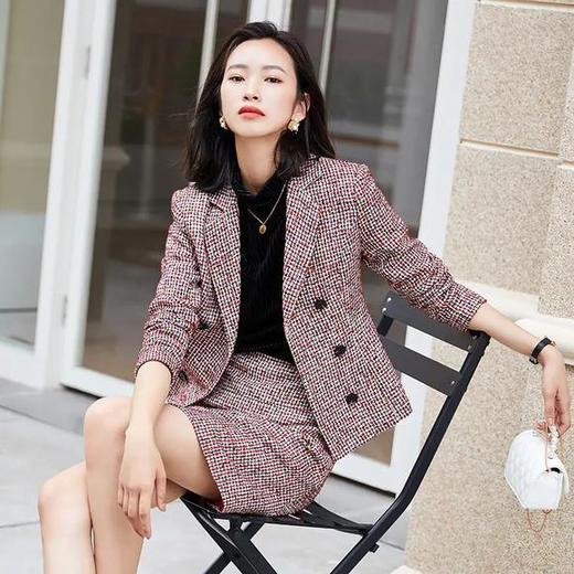 XZ-QYC9385小香风职业套裙2020千鸟格毛呢格纹气质干练知性 商品图1