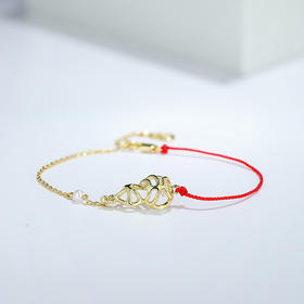 【采购专享】宫里的世界 大吉葫芦珍珠红绳手链（银镀金）