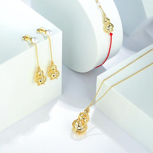 【采购专享】宫里的世界 大吉葫芦珍珠耳钉耳饰（铜镀金
） 商品图3