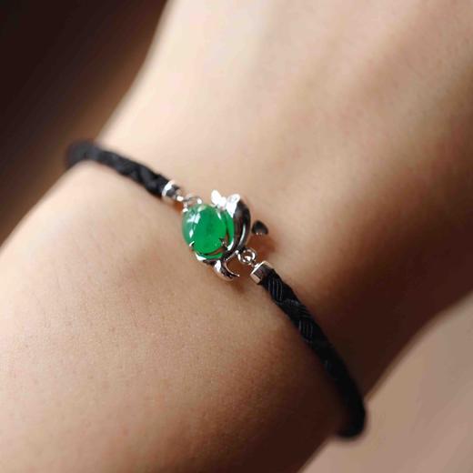 冰种阳绿翡翠蛋面海豚手链18k白金镶嵌 商品图10