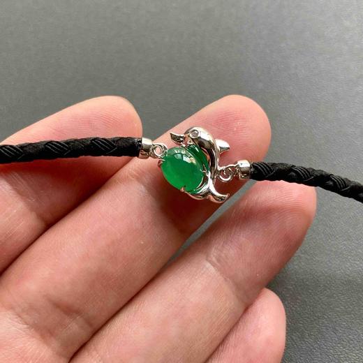 冰种阳绿翡翠蛋面海豚手链18k白金镶嵌 商品图7