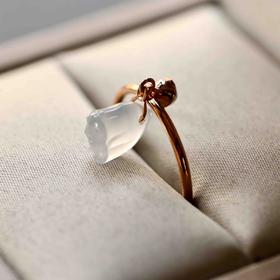 高冰种莲蓬翡翠铃铛戒指18k玫瑰金镶嵌