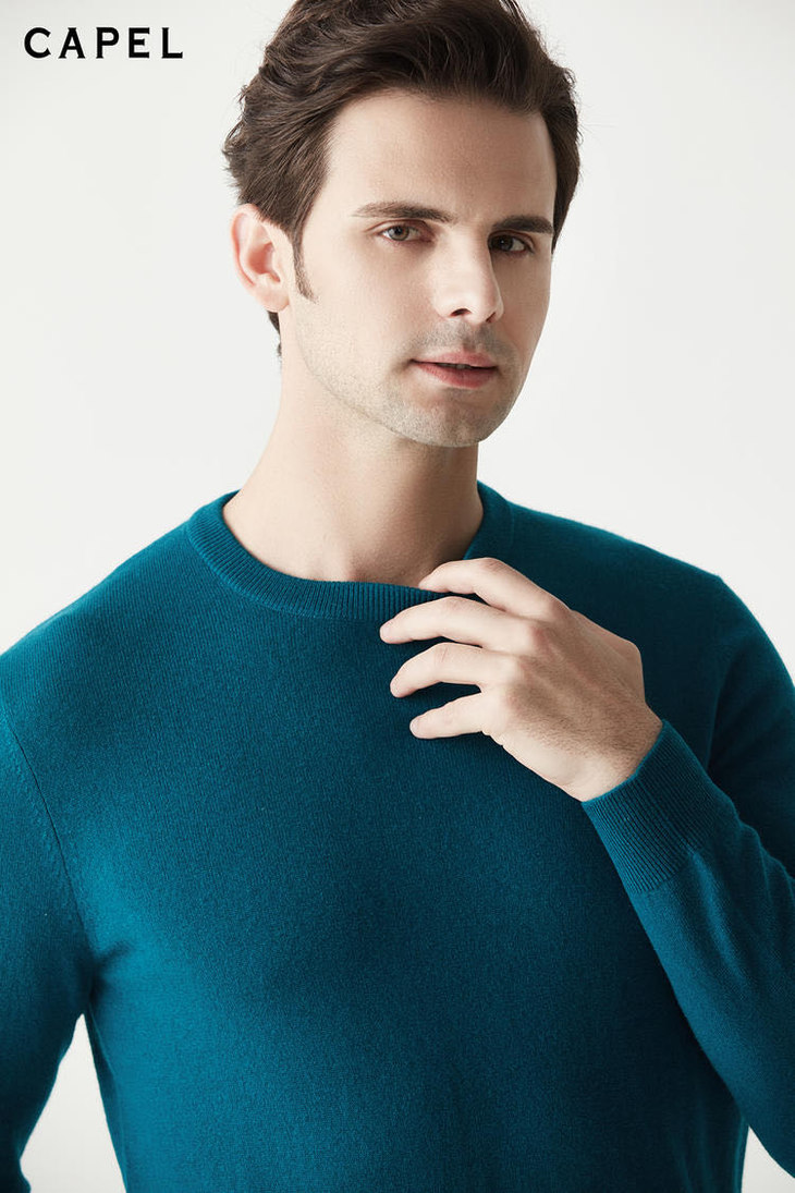 capel卡博尔男装休闲时尚澡绿毛衫t85302b