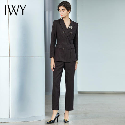 IWY/棕色条纹长袖西装长裤套装CP1044 商品图0