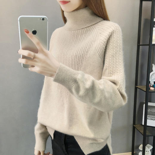 BF-高领毛衣女2020秋冬新款麻花宽松打底衫洋气针织衫女装内搭上衣 商品图1