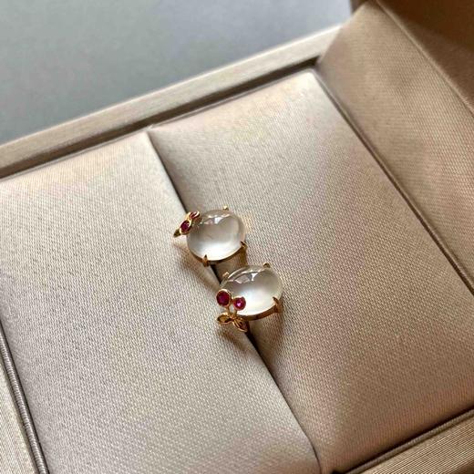 玻璃种翡翠蛋面红樱桃耳钉18k黄金红碧玺镶嵌 商品图3