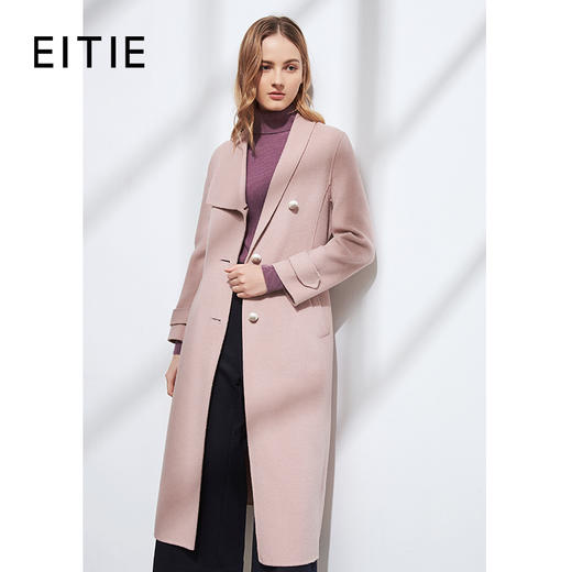 EITIE爱特爱冬季新款不对称气质翻领单排扣收腰羊毛呢大衣女6014701 商品图0