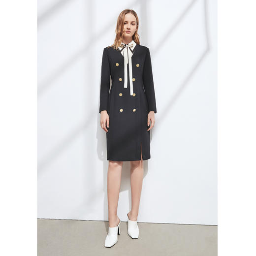 EITIE爱特爱冬季新款职业通勤气质翻领双排扣修身显瘦连衣裙6007734 商品图1