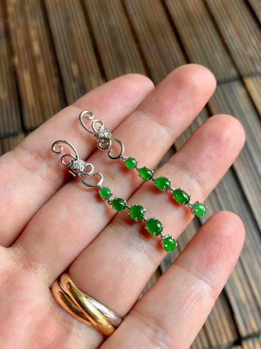 高冰种阳绿翡翠蛋面耳坠18k白金钻石镶嵌 商品图10