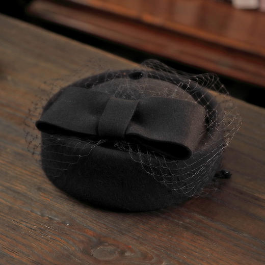 AR-TS005韩版空姐英伦小香风格蝴蝶结网纱蕾丝羊毛呢帽子小礼帽 商品图1