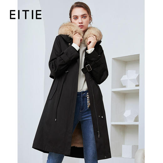 EITIE爱特爱冬季新款加厚兔毛内里狐狸毛领派克服大衣外套女6093711 商品图0