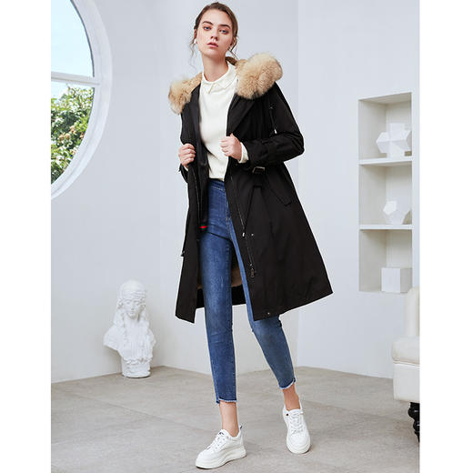 EITIE爱特爱冬季新款加厚兔毛内里狐狸毛领派克服大衣外套女6093711 商品图1