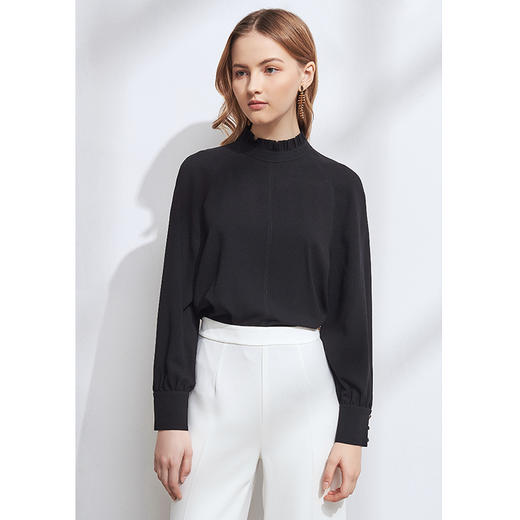 EITIE爱特爱秋季新款气质立领宽松显瘦垂感舒适灯笼袖上衣女6013707 商品图5