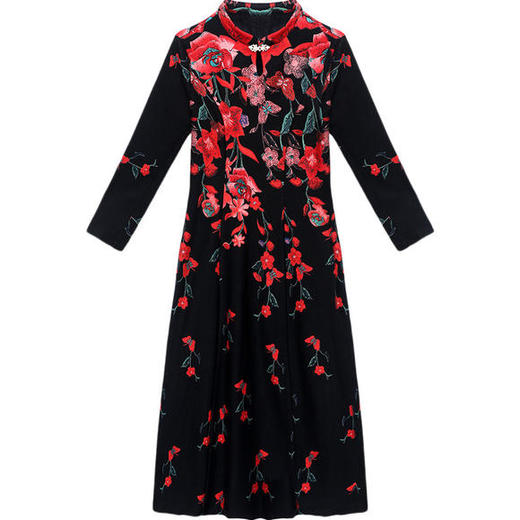 YWE-XH-JKL237新款优雅气质修身立领长袖中长款加绒加厚印花连衣裙TZF 商品图3