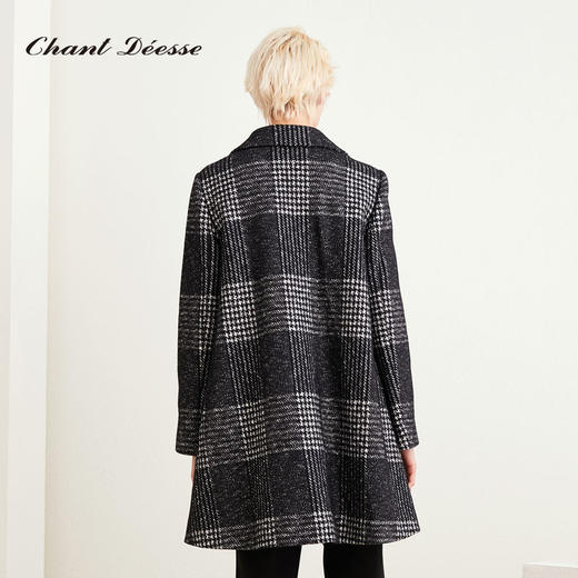 圣黛茜女装黑色格子状羊毛大衣秋冬时尚大衣外套DP83CH01B3 商品图2