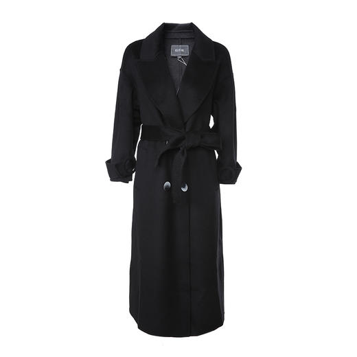 EITIE爱特爱冬季新款气质收腰显瘦黑色双排扣毛呢大衣女长款6014736 商品图4