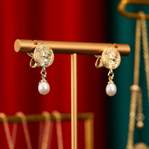 MFA波士顿美术博物馆 穆夏淡水珍珠镀金双层项链耳饰耳坠生日礼物 商品图3