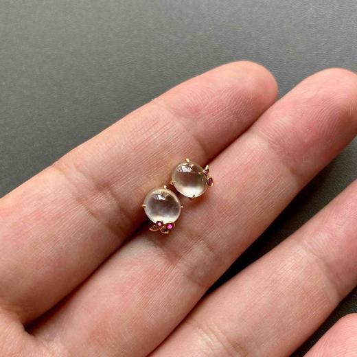 玻璃种翡翠蛋面红樱桃耳钉18k黄金红碧玺镶嵌 商品图7