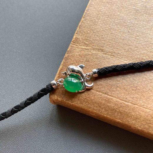 冰种阳绿翡翠蛋面海豚手链18k白金镶嵌 商品图1