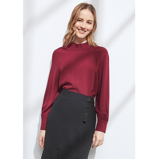 EITIE爱特爱秋季新款气质立领宽松显瘦垂感舒适灯笼袖上衣女6013707 商品图2