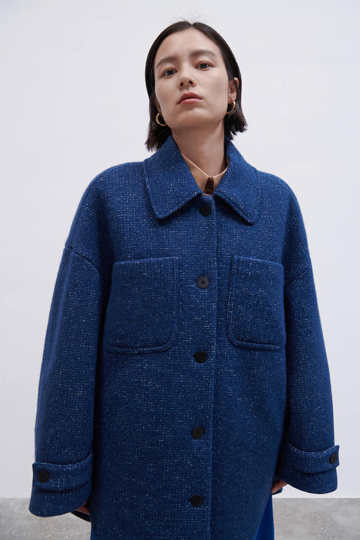 HIDEMI日本加厚粗花呢口袋设计感衬衫式羊毛大衣 商品图13