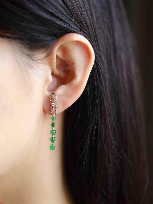 高冰种阳绿翡翠蛋面耳坠18k白金钻石镶嵌 商品图11