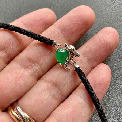 冰种阳绿翡翠蛋面海豚手链18k白金镶嵌 商品图6