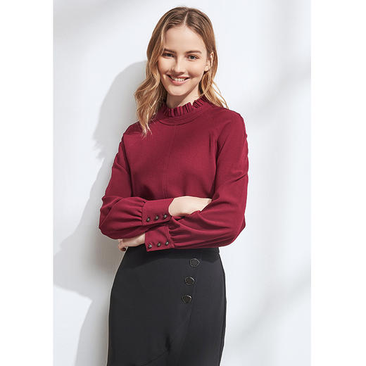 EITIE爱特爱秋季新款气质立领宽松显瘦垂感舒适灯笼袖上衣女6013707 商品图7