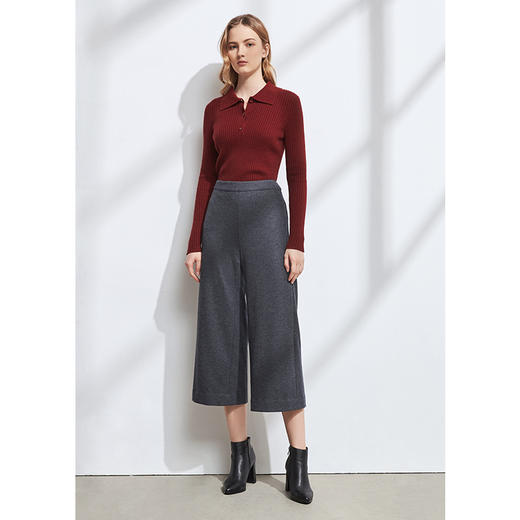 EITIE爱特爱冬季新款宽松气质百搭显瘦直筒阔腿裤毛呢九分裤6005720 商品图2