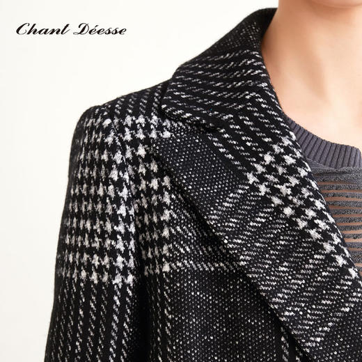 圣黛茜女装黑色格子状羊毛大衣秋冬时尚大衣外套DP83CH01B3 商品图3