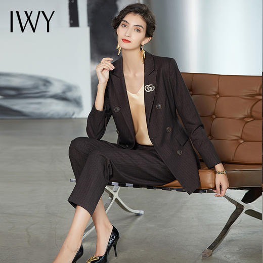 IWY/棕色条纹长袖西装长裤套装CP1044 商品图1