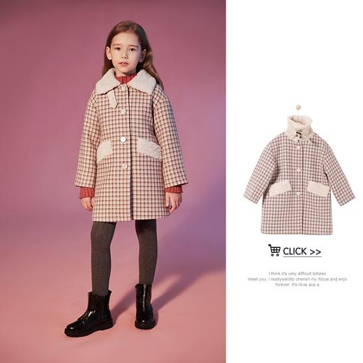 咕噜日记女童撞色毛领加厚格子呢大衣 DGW002 商品图3