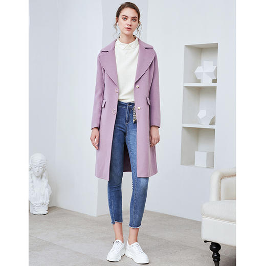 EITIE爱特爱冬季新款气质修身翻领显瘦羊毛呢大衣外套女中长6014709 商品图1