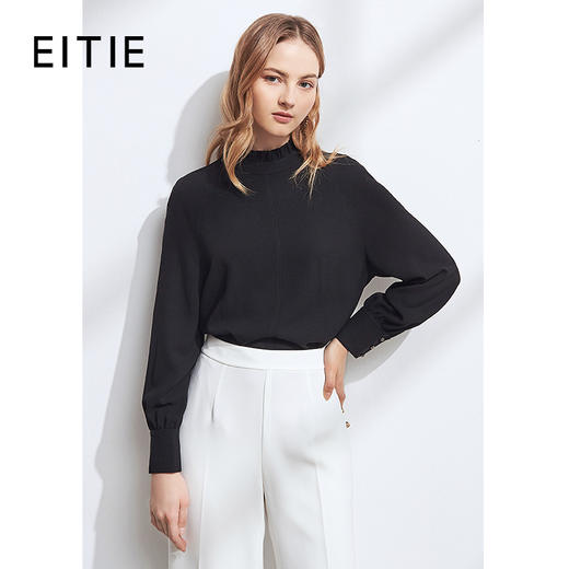 EITIE爱特爱秋季新款气质立领宽松显瘦垂感舒适灯笼袖上衣女6013707 商品图6