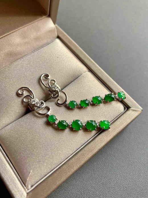 高冰种阳绿翡翠蛋面耳坠18k白金钻石镶嵌 商品图5