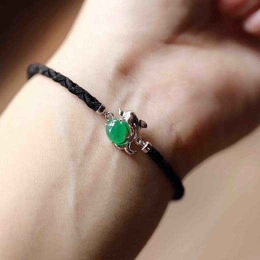 冰种阳绿翡翠蛋面海豚手链18k白金镶嵌 商品图11