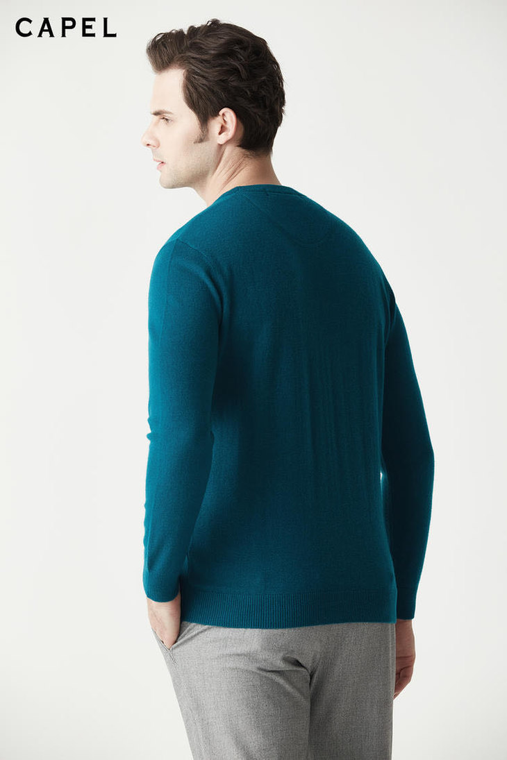 capel卡博尔男装休闲时尚澡绿毛衫t85302b
