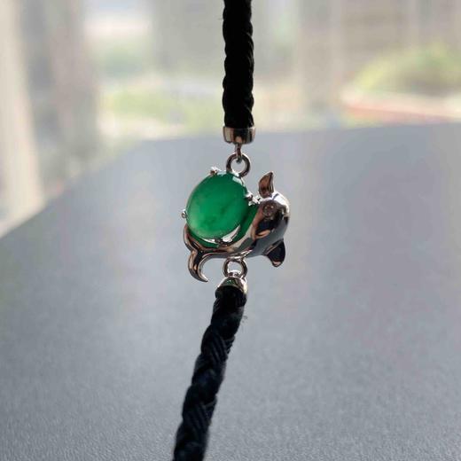冰种阳绿翡翠蛋面海豚手链18k白金镶嵌 商品图8