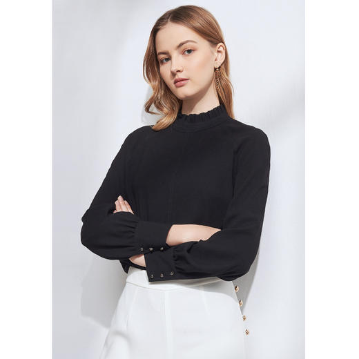 EITIE爱特爱秋季新款气质立领宽松显瘦垂感舒适灯笼袖上衣女6013707 商品图8