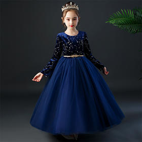 YZF-X0018儿童长款礼服裙加绒长袖公主裙长裙女童钢琴表演出服中大童装